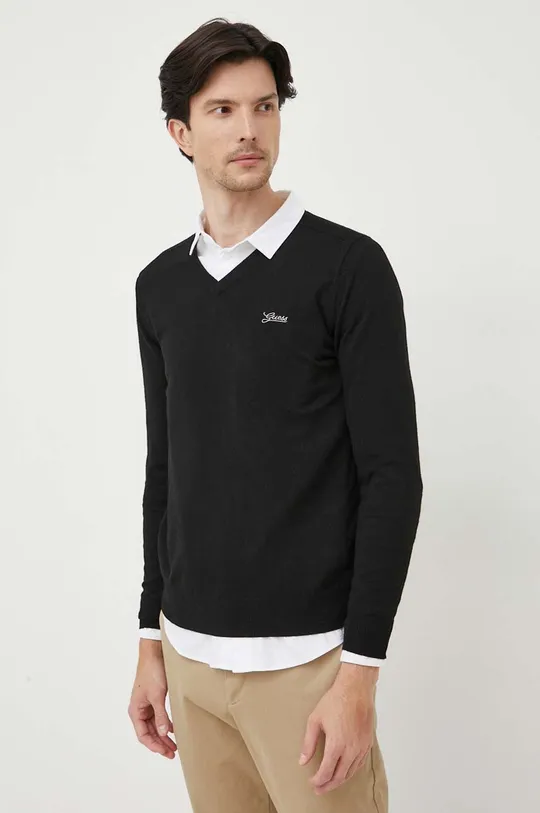 Guess pulóver selyemkeverékből fekete