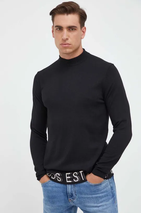 czarny Guess sweter z domieszką jedwabiu Męski