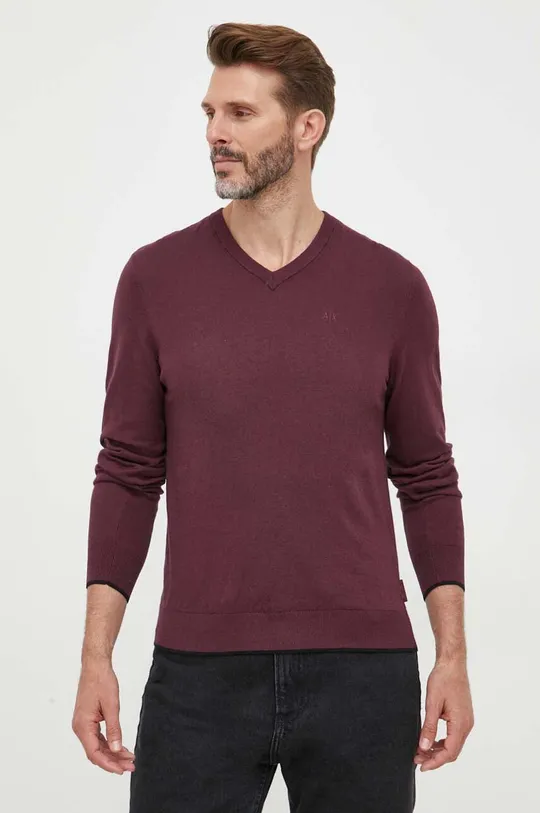 bordowy Armani Exchange sweter z domieszką kaszmiru Męski