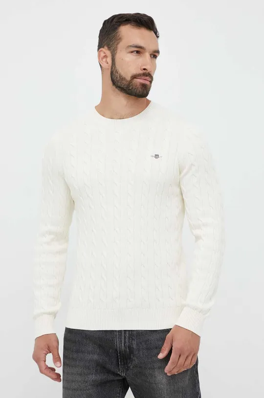 beżowy Gant sweter bawełniany Męski