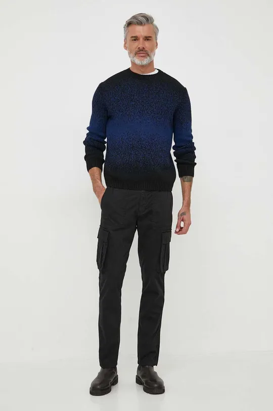Sisley gyapjúkeverék pulóver sötétkék