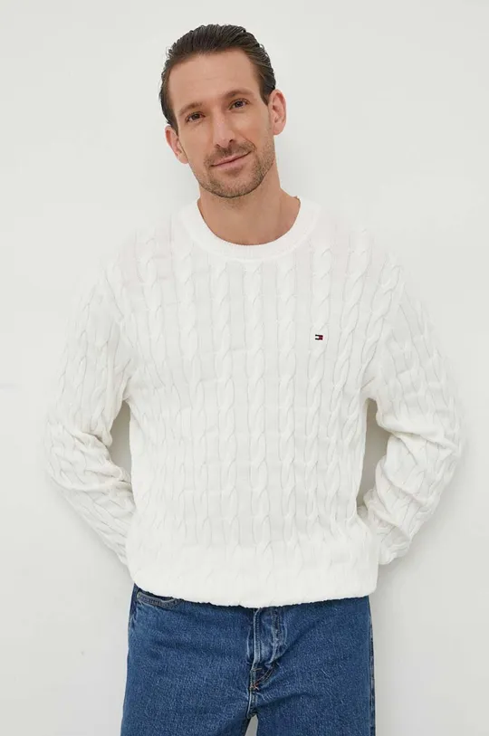λευκό Βαμβακερό πουλόβερ Tommy Hilfiger Ανδρικά