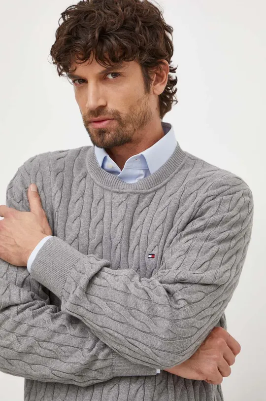 siva Pamučni pulover Tommy Hilfiger
