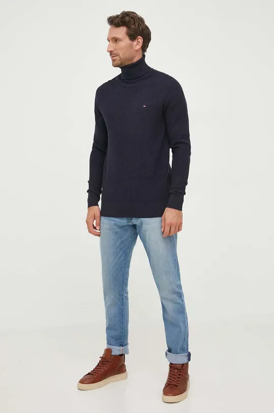 mornarsko modra Bombažen pulover Tommy Hilfiger Moški