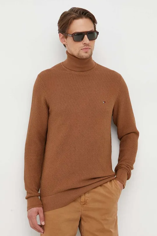 brązowy Tommy Hilfiger sweter bawełniany