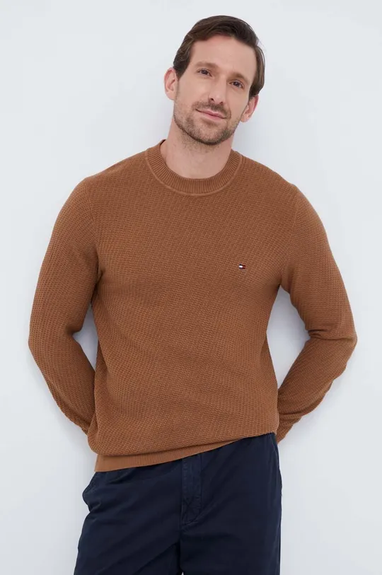 smeđa Pamučni pulover Tommy Hilfiger