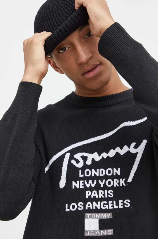 czarny Tommy Jeans sweter bawełniany