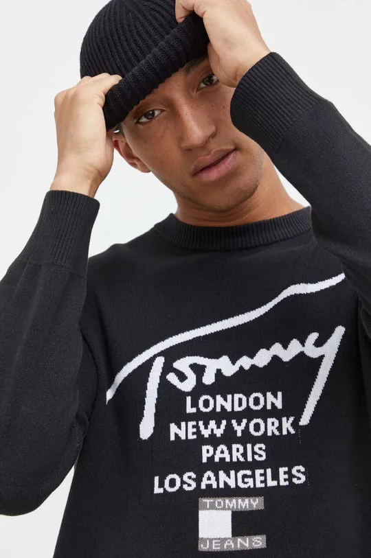 crna Pamučni pulover Tommy Jeans