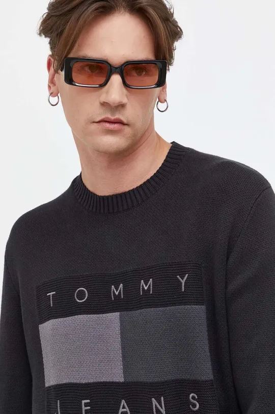 crna Pamučni pulover Tommy Jeans