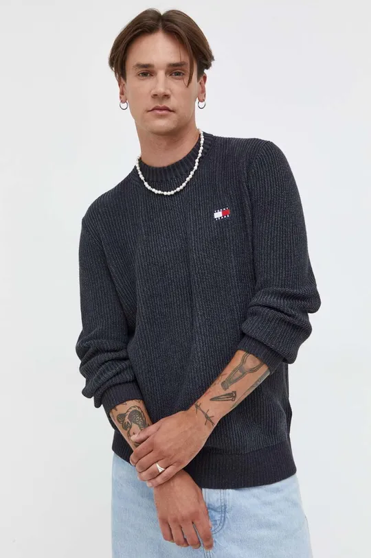 crna Pamučni pulover Tommy Jeans Muški