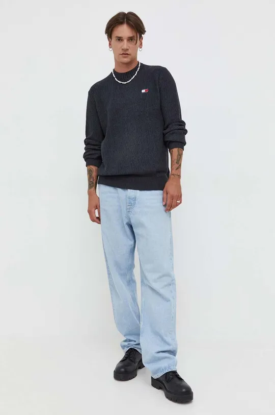 Βαμβακερό πουλόβερ Tommy Jeans μαύρο