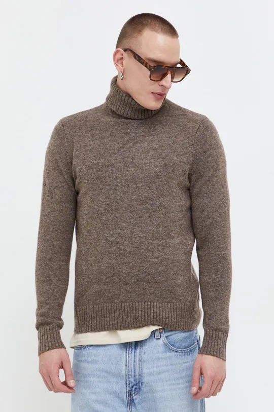 brązowy Superdry sweter z domieszką wełny Męski