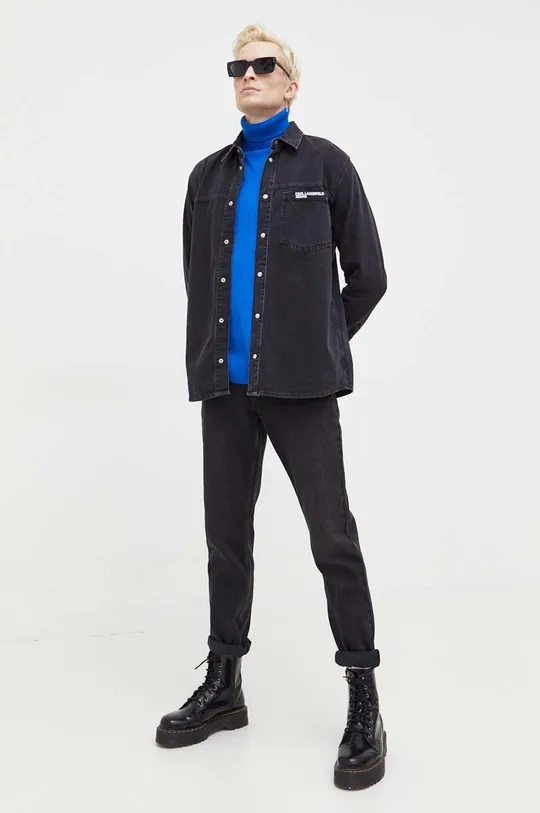 Karl Lagerfeld Jeans gyapjúkeverék pulóver kék