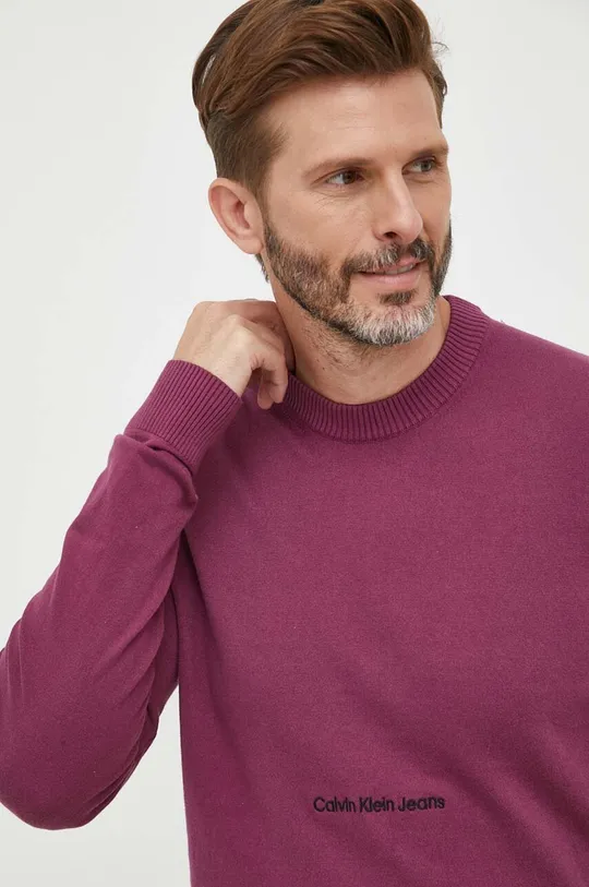 fialová Bavlnený sveter Calvin Klein Jeans Pánsky