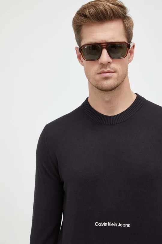 črna Bombažen pulover Calvin Klein Jeans