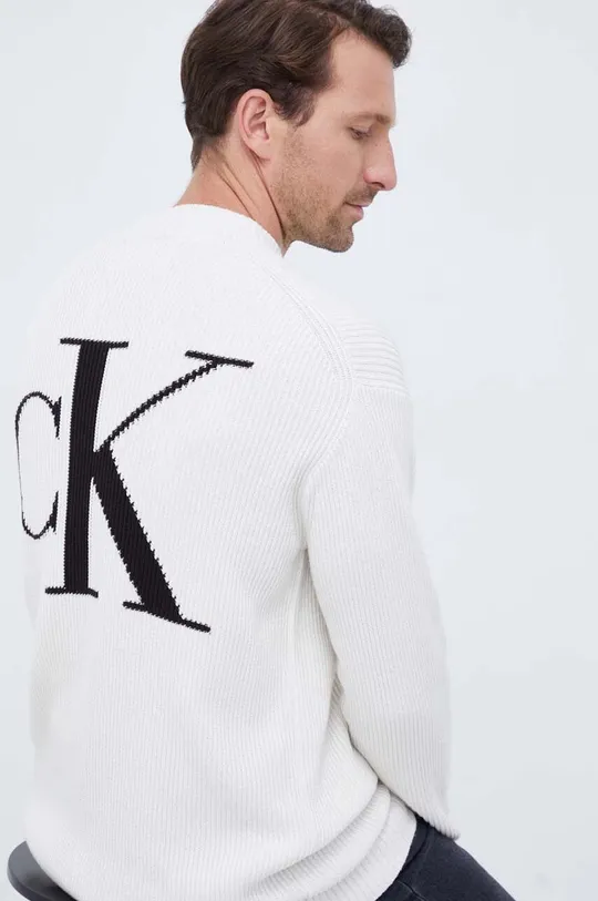 béžová Bavlnený sveter Calvin Klein Jeans Pánsky
