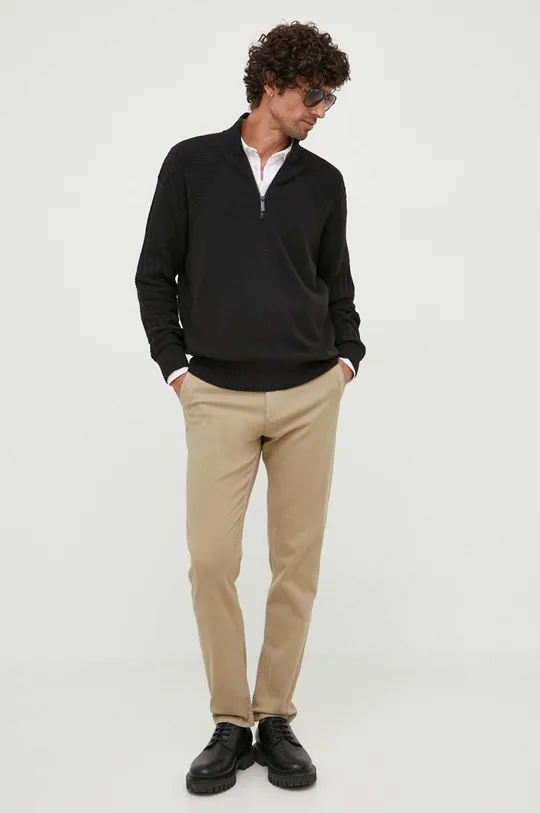 Calvin Klein gyapjúkeverék pulóver fekete