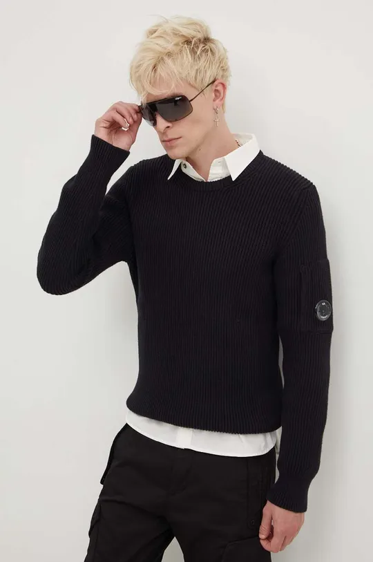 negru C.P. Company pulover FULL RIB CREW NECK JUMPER De bărbați