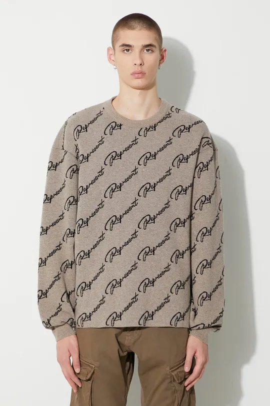 кафяв Вълнен пуловер Represent Jaquard Sweater Чоловічий