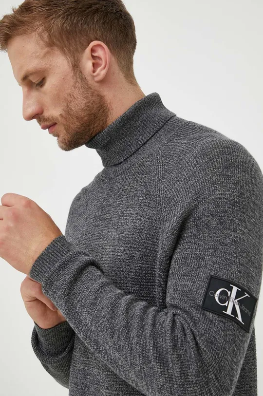 szürke Calvin Klein Jeans gyapjú pulóver
