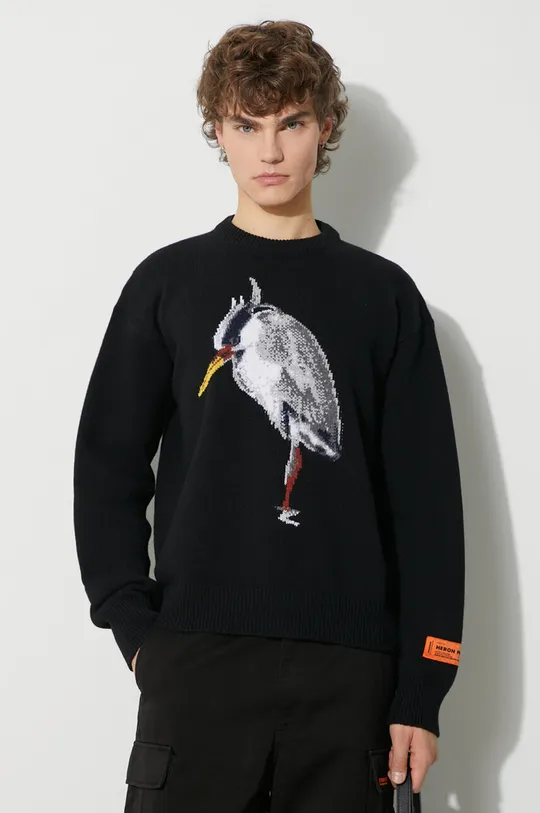 negru Heron Preston pulover de lână Heron Bird Knit Crewneck De bărbați