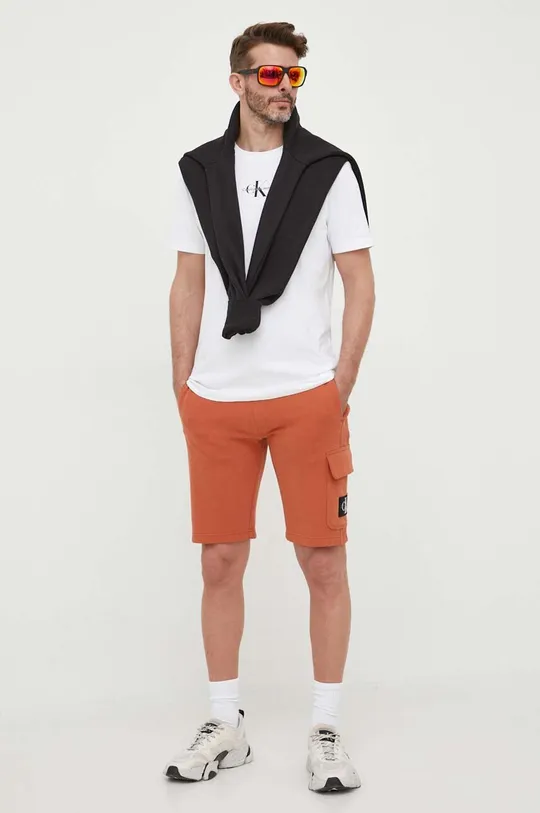 Calvin Klein Jeans pamut rövidnadrág narancssárga