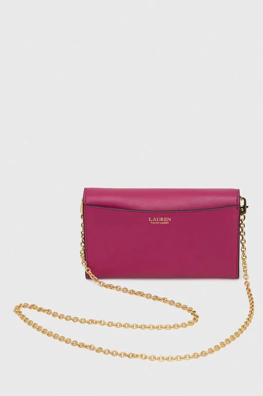 ροζ Δερμάτινη τσάντα ώμου Lauren Ralph Lauren