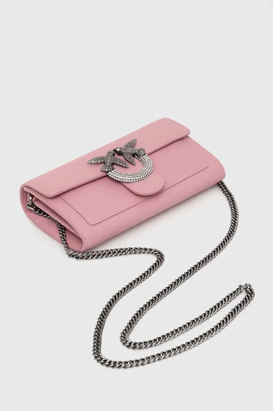 Δερμάτινη τσάντα ώμου Pinko ροζ