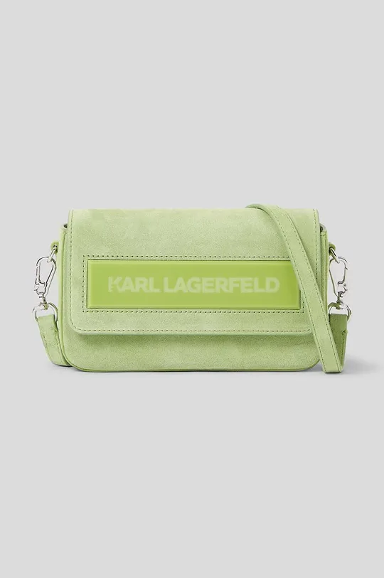 zelená Kožená kabelka Karl Lagerfeld ICON K SM FLAP SHB SUEDE Dámsky