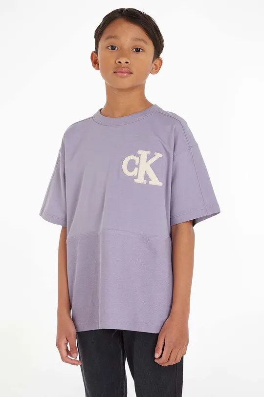 фіолетовий Дитяча бавовняна футболка Calvin Klein Jeans Для хлопчиків