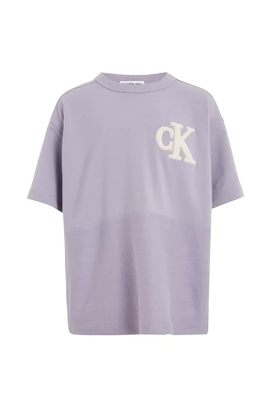 Детская хлопковая футболка Calvin Klein Jeans фиолетовой