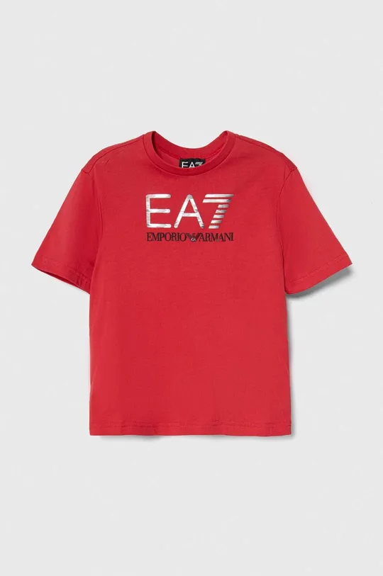 czerwony EA7 Emporio Armani t-shirt bawełniany dziecięcy Chłopięcy