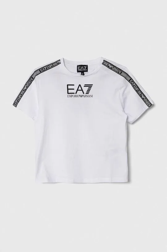 biały EA7 Emporio Armani t-shirt bawełniany dziecięcy Chłopięcy