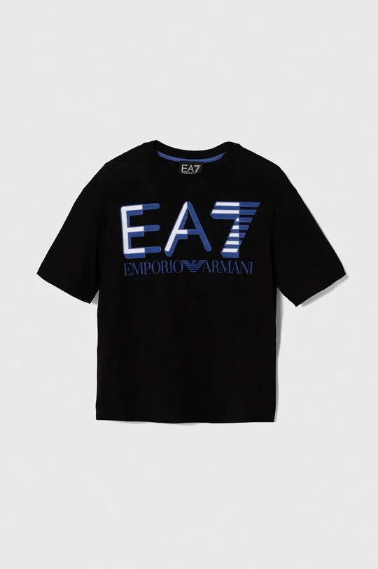 czarny EA7 Emporio Armani t-shirt bawełniany dziecięcy Chłopięcy