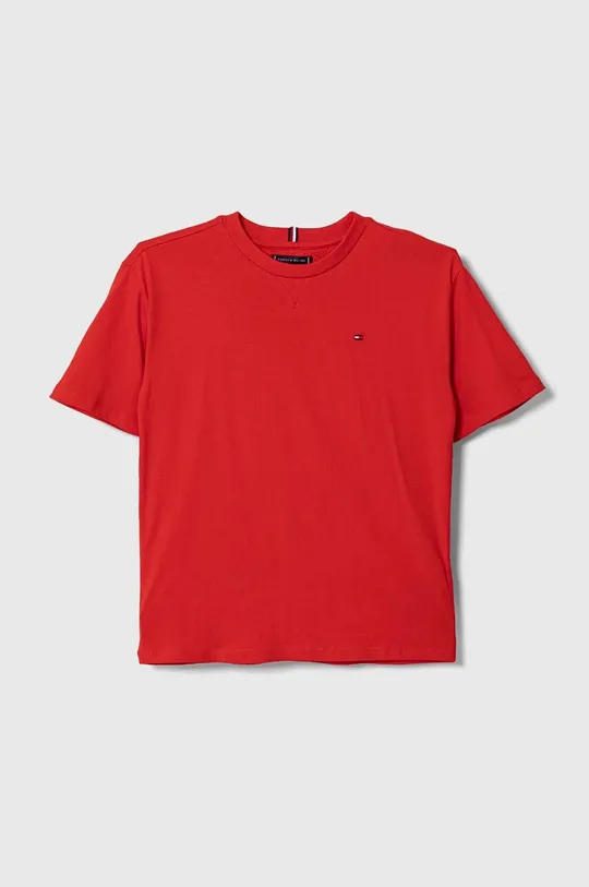 czerwony Tommy Hilfiger t-shirt bawełniany dziecięcy Chłopięcy