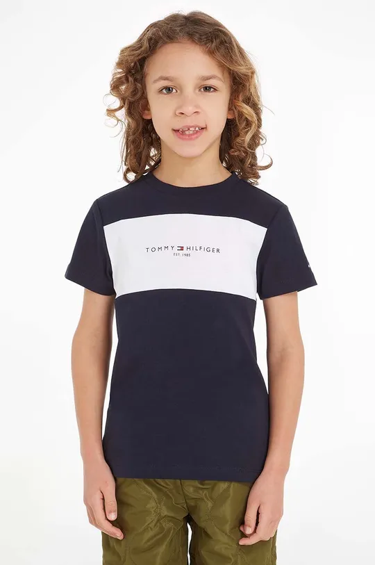 tmavomodrá Detské bavlnené tričko Tommy Hilfiger Chlapčenský