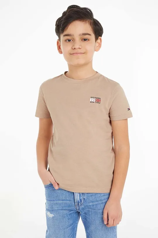 brązowy Tommy Hilfiger t-shirt bawełniany dziecięcy Chłopięcy