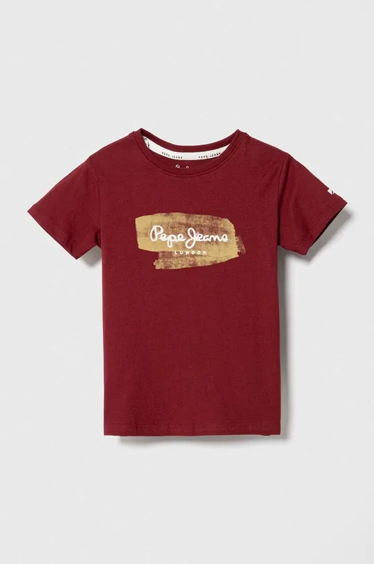 бордо Детская хлопковая футболка Pepe Jeans Для мальчиков