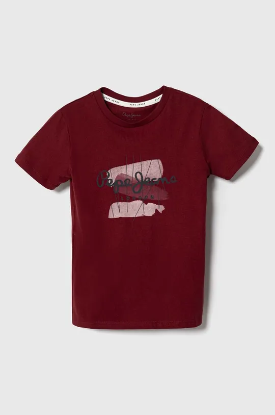 bordowy Pepe Jeans t-shirt bawełniany dziecięcy Chłopięcy