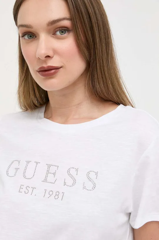 biały Guess t-shirt bawełniany CRYSTAL