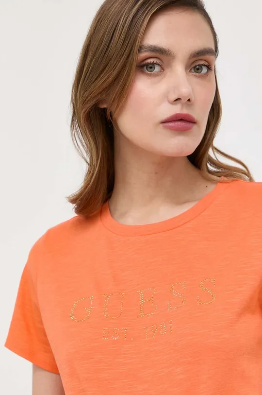 pomarańczowy Guess t-shirt bawełniany CRYSTAL
