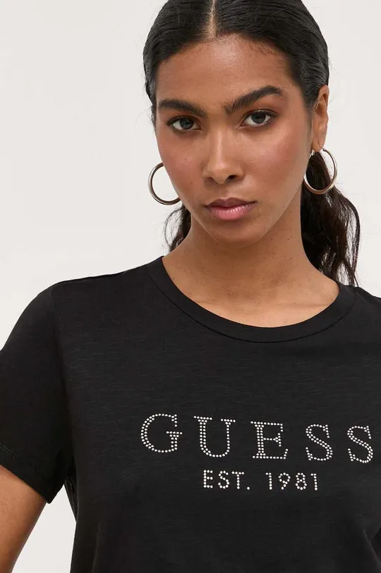 czarny Guess t-shirt bawełniany CRYSTAL