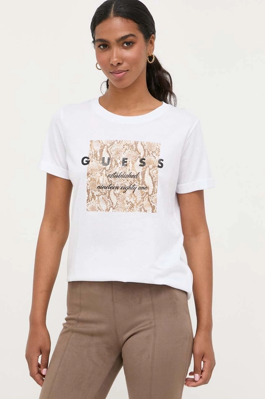 biały Guess t-shirt bawełniany