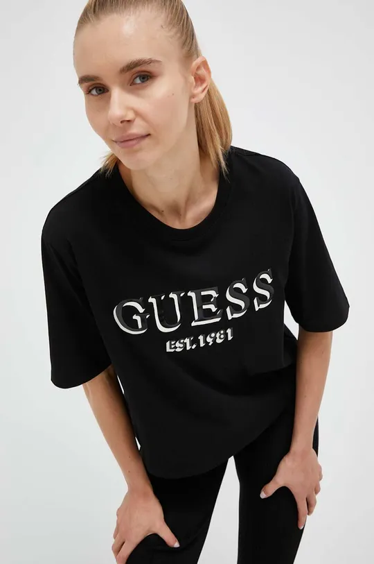 čierna Bavlnené tričko Guess Dámsky