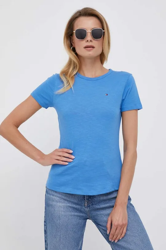 modra Bombažna kratka majica Tommy Hilfiger Ženski