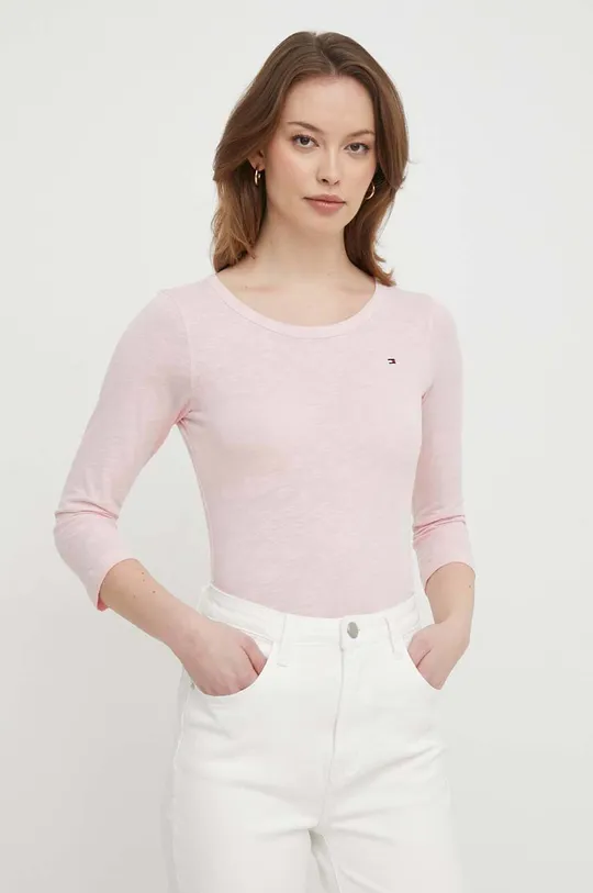 roza Bombažna majica z dolgimi rokavi Tommy Hilfiger Ženski