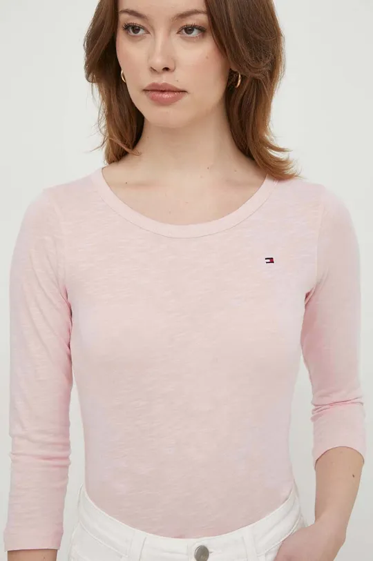 ružová Bavlnené tričko s dlhým rukávom Tommy Hilfiger