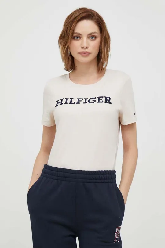 beżowy Tommy Hilfiger t-shirt bawełniany Damski