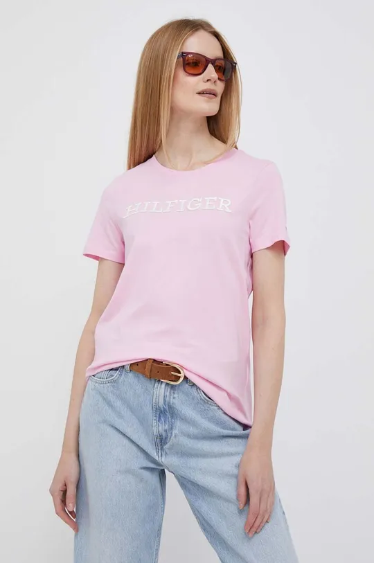 rózsaszín Tommy Hilfiger pamut póló