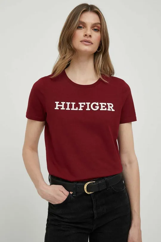 bordowy Tommy Hilfiger t-shirt bawełniany Damski